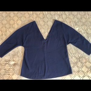 Zara Navy Deep V Blouse